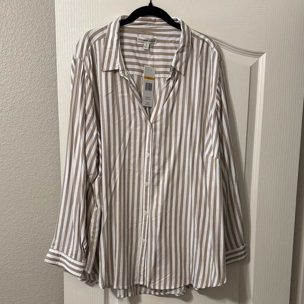 Alexander Jordan 3X NWT white and khaki striped blouse
